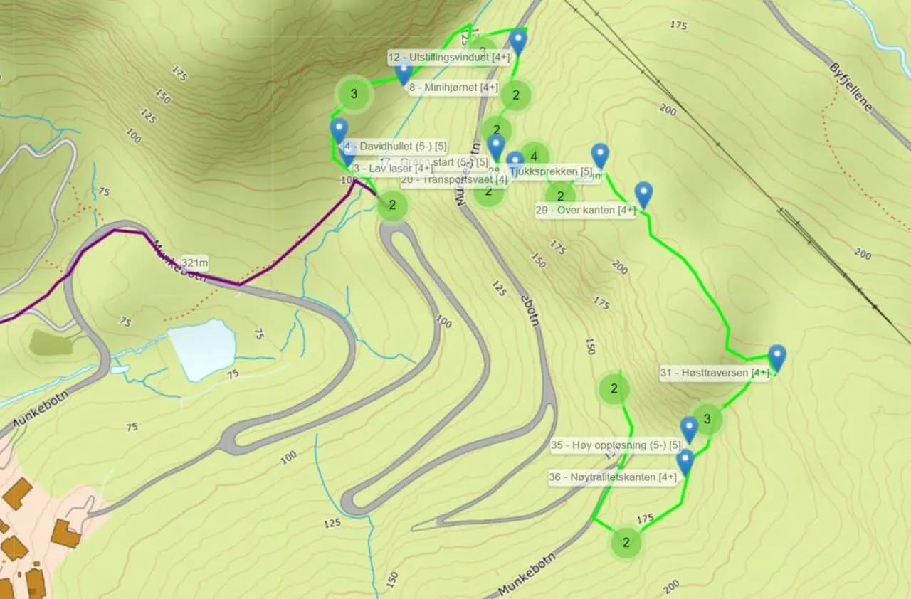 Kart over buldrefeltet i Munkebotn